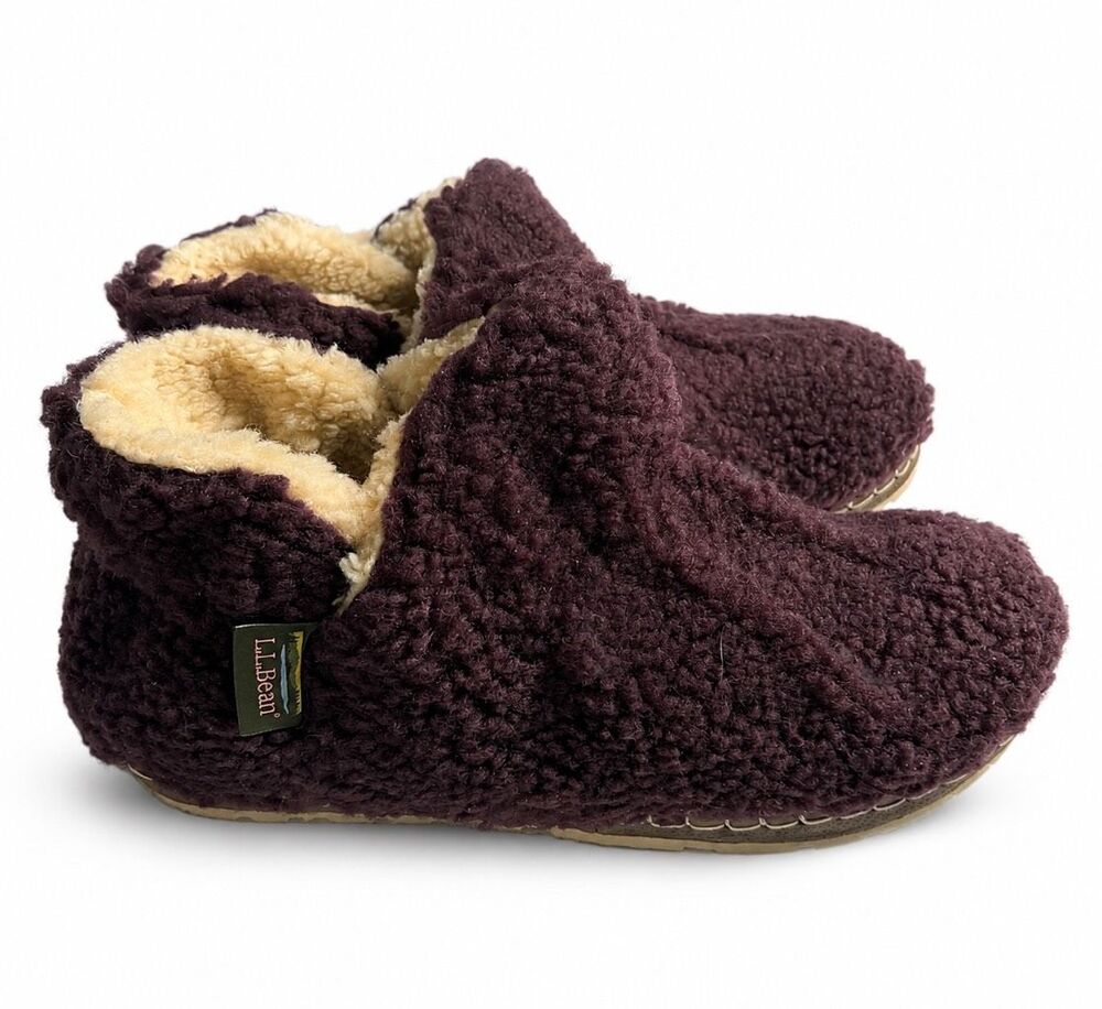 L.L. Bean Shoes Cozy Slipper Fleece Dark Purple Slip On Bootie Size 8 Medium New